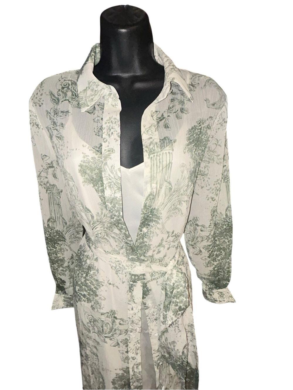 Alex Marie White and Sage Green Printed High-Low Shirt Dress - Picture 4 of 12